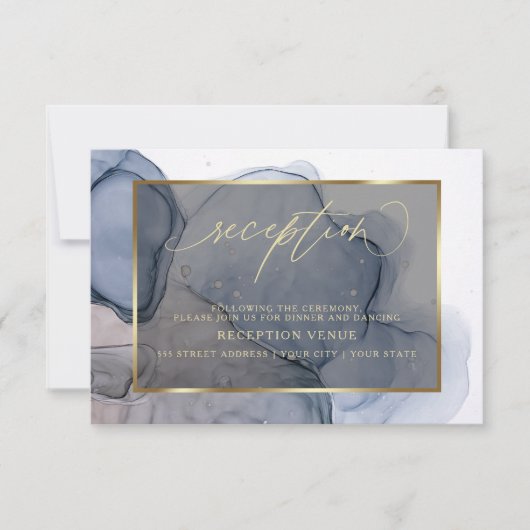Dark Inky Dusty Blue Mauve Empfang Einladung (Vorderseite)