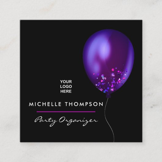 Dark Iridescent Balloons Event Coordinator Square Quadratische Visitenkarte (Vorderseite)