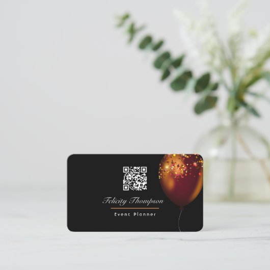 Dark Iridescent Balloons Event Planner QR Code Visitenkarte (Stehend Vorderseite)