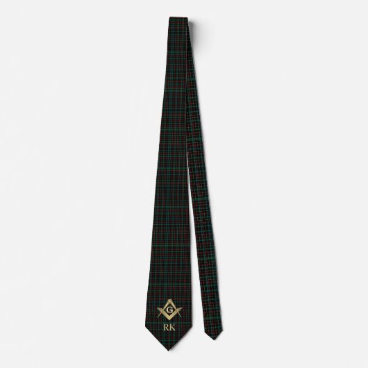 Dark Kariert Masonic Mit Monogramm Neck Tie Krawatte (Vorderseite)