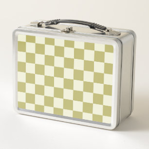 Dark Khaki und Beige Checkerboard Metall Brotdose