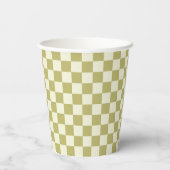 Dark Khaki und Beige Checkerboard Pappbecher (Rückseite)