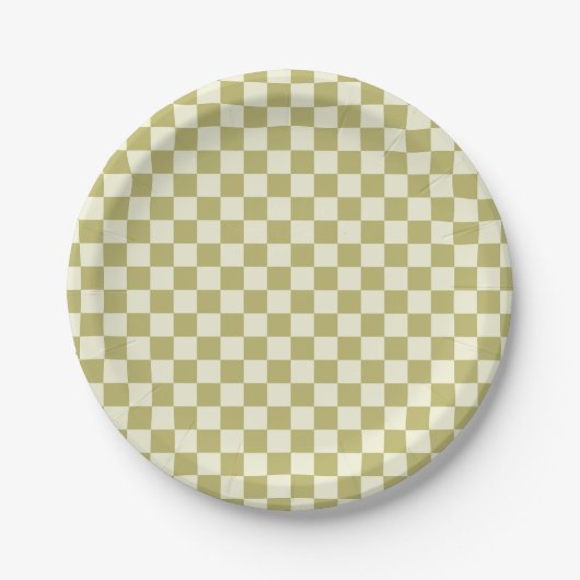 Dark Khaki und Beige Checkerboard Pappteller (Vorderseite)