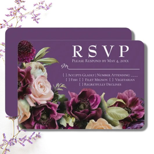 Dark Lavender Vintage Blumenzettel RSVP Card Karte