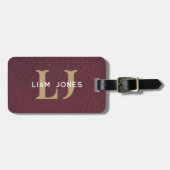 Dark Leather Initials Mit Monogramm Modernes Vinta Gepäckanhänger (Vorderseite horizontal)