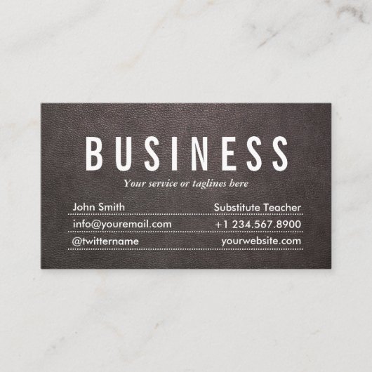 Dark Leather Substitutions Teacher Business Card Visitenkarte (Vorderseite)