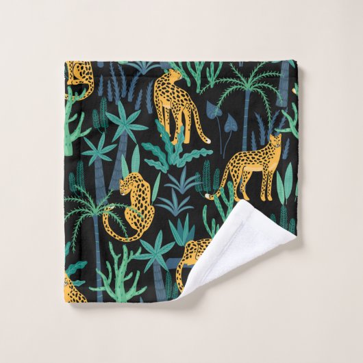 Dark Leopard Jungle Badhandtuch Set (Waschlappen)