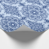 Dark & Light Blue Paisley Mandala Nahtloses Muster Geschenkpapier (Ecke)