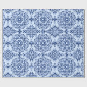 Dark & Light Blue Paisley Mandala Nahtloses Muster Geschenkpapier (Flach)