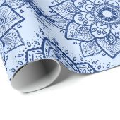 Dark & Light Blue Paisley Mandala Nahtloses Muster Geschenkpapier (Rolleneckpunkt)