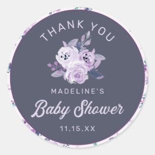 Dark Lila & Aquamarin Floral Baby Dusche Vielen Da Runder Aufkleber
