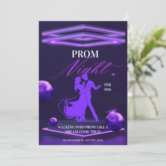 Dark Lila Bold Prom-Ereignis Einladung (Stehend Vorderseite)