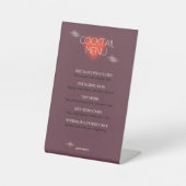 Dark Lila Cocktail Menu für Hochzeiten Sockelschild (Vorderseite)