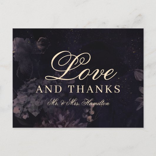 Dark Lila Floral Boho Gothic Wedding Vielen Dank Postkarte (Vorderseite)