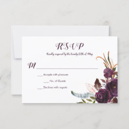 Dark Lila Floral Boho Hochzeit im Herbst UAWG RSVP Karte