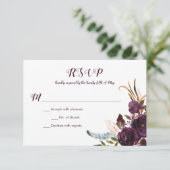 Dark Lila Floral Boho Hochzeit im Herbst UAWG RSVP Karte (Stehend Vorderseite)
