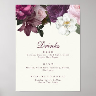 Dark Lila Floral Drink Menu Poster