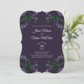 Dark Lila Floral Elegant Wedding Gothic Einladung (Stehend Vorderseite)