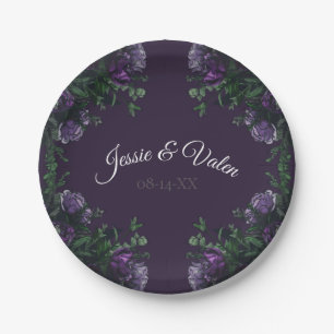Dark Lila Floral Elegant Wedding Gothic Pappteller