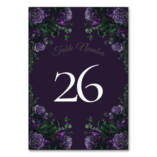 Dark Lila Floral Elegant Wedding Gothic Tischnummer (Rückseite)