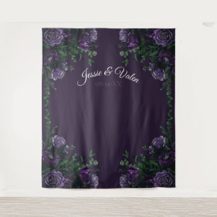 Dark Lila Floral Elegant Wedding Gothic Wandteppich