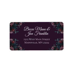 Dark Lila Floral Elegante Wedding Maroon Mauve Adressaufkleber