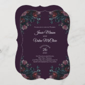 Dark Lila Floral Elegante Wedding Maroon Mauve Einladung (Vorne/Hinten)