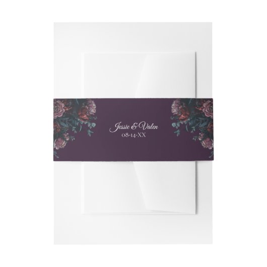 Dark Lila Floral Elegante Wedding Maroon Mauve Einladungsbanderole (Vorderseite Beispiel)