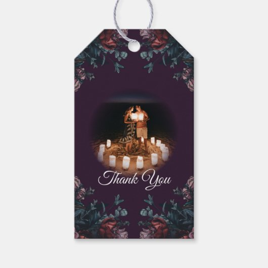 Dark Lila Floral Elegante Wedding Maroon Mauve Geschenkanhänger (Vorderseite)