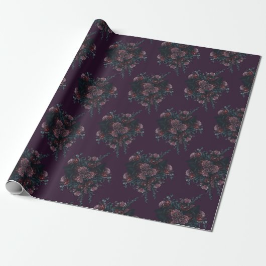 Dark Lila Floral Elegante Wedding Maroon Mauve Geschenkpapier (Ungerollt)