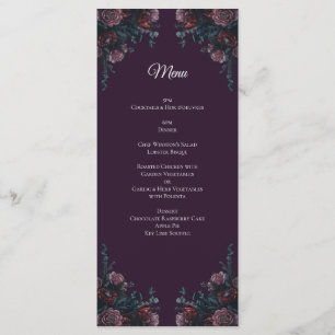 Dark Lila Floral Elegante Wedding Maroon Mauve Menükarte