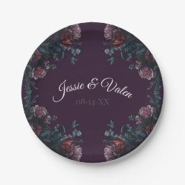 Dark Lila Floral Elegante Wedding Maroon Mauve Pappteller