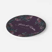 Dark Lila Floral Elegante Wedding Maroon Mauve Pappteller (Schrägansicht)