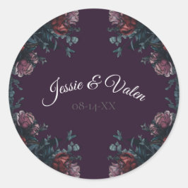 Dark Lila Floral Elegante Wedding Maroon Mauve Runder Aufkleber
