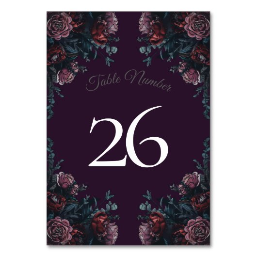 Dark Lila Floral Elegante Wedding Maroon Mauve Tischnummer (Rückseite)