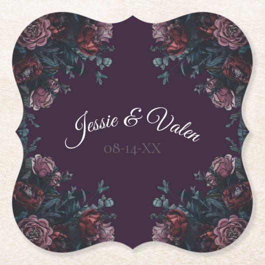 Dark Lila Floral Elegante Wedding Maroon Mauve Untersetzer (Vorderseite)