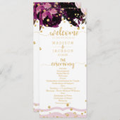 Dark Lila Floral Gold Confetti Wedding Program Programm (Vorne/Hinten)