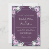 Dark Lila Floral Wedding Einladung (Vorderseite)