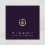 Dark Lila Gold Compass Logo Quadratische Visitenkarte (Vorderseite)