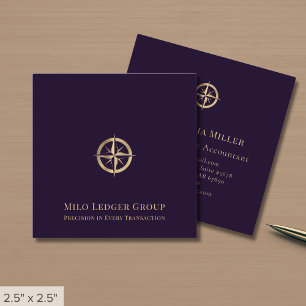Dark Lila Gold Compass Logo Quadratische Visitenkarte