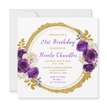 Dark Lila Gold Elegante Blume Geburtstagsparty