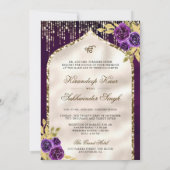 Dark Lila Gold Floral Anand Karaj Sikh Wedding Einladung (Rückseite)