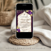 Dark Lila Gold Floral Anand Karaj Sikh Wedding Einladung