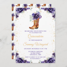 Dark Lila Gold Floral Cowboy Boot Quinceañera