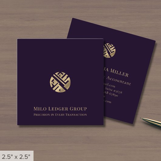 Dark Lila Gold Logo Quadratische Visitenkarte