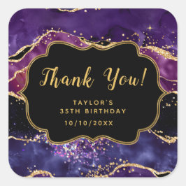 Dark Lila Gold Sequins Agate Birthday Vielen Dank Quadratischer Aufkleber