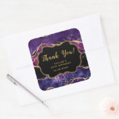 Dark Lila Gold Sequins Agate Birthday Vielen Dank Quadratischer Aufkleber (Umschlag)
