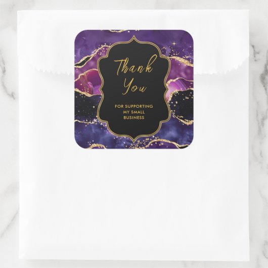 Dark Lila Gold Sequins Agate Business Vielen Dank Quadratischer Aufkleber (Tasche)