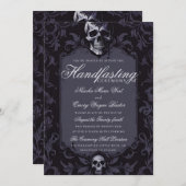 Dark Lila Gothic Boho Floral Skull Handfasts Einladung (Vorne/Hinten)