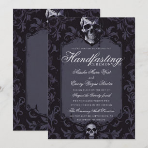 Dark Lila Gothic Boho Floral Skull Handfasts Einladung